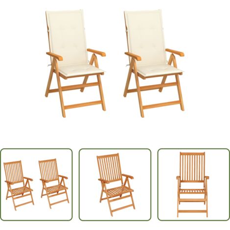 vidaXL Sedie pieghevoli -  Sedie da Giardino 2 pz con Cuscini Crema in Massello di Teak