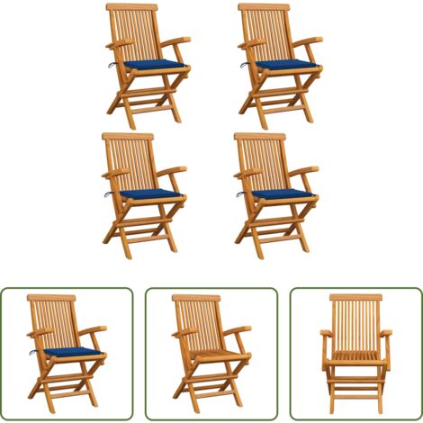 vidaXL Sedie pieghevoli -  Sedie da Giardino con Cuscini Blu Reale 4pz Legno Massello Teak