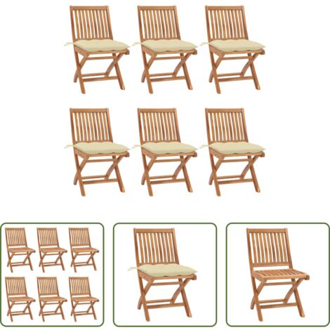 vidaXL Sedie pieghevoli -  Sedie da Giardino Pieghevoli con Cuscini 6 pz Massello di Teak