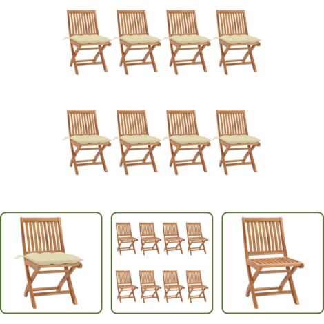 vidaXL Sedie pieghevoli -  Sedie da Giardino Pieghevoli con Cuscini 8 pz Massello di Teak