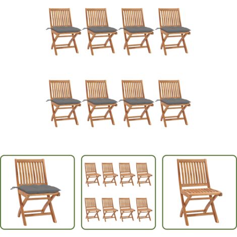 vidaXL Sedie pieghevoli -  Sedie da Giardino Pieghevoli con Cuscini 8 pz Massello di Teak