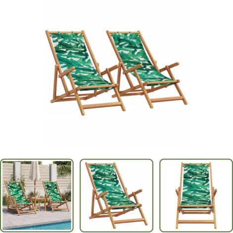 vidaXL Sedie pieghevoli -  Sedie da Spiaggia Pieghevoli 2 pz Motivo Foglie Tessuto e Legno