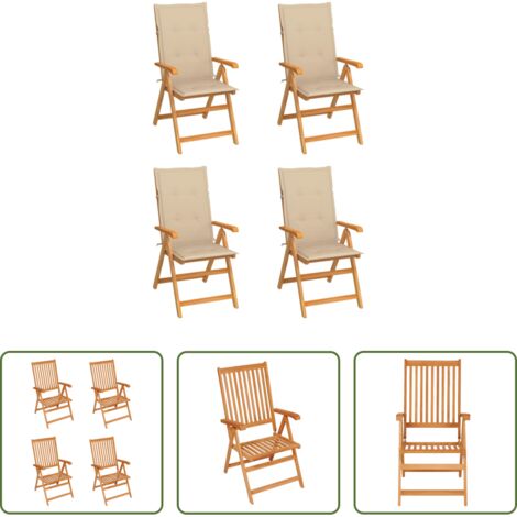 vidaXL Sedie pieghevoli -  Sedie Giardino 4 pz con Cuscini Beige in Massello di Teak