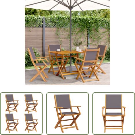 vidaXL Sedie pieghevoli -  Sedie Giardino Pieghevoli 4pz Antracite Tessuto Legno Massello