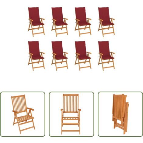 vidaXL Sedie pieghevoli -  Sedie Reclinabili da Giardino con Cuscini 8 pz Massello di Teak