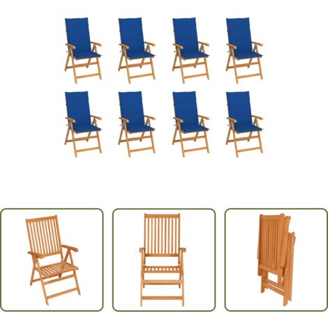 vidaXL Sedie pieghevoli -  Sedie Reclinabili da Giardino con Cuscini 8 pz Massello di Teak