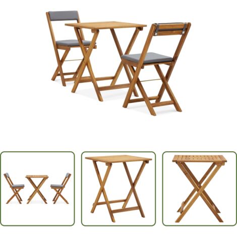 vidaXL Sedie pieghevoli -  Set da Bistrot 3 pz Pieghevole con Cuscini Massello di Acacia