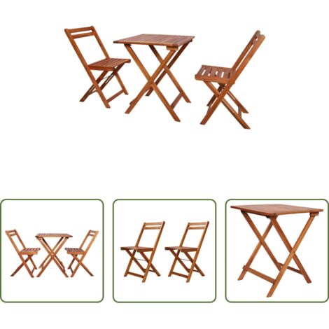 vidaXL Sedie pieghevoli -  Set da Bistrot 3 pz Pieghevole in Legno Massello di Acacia