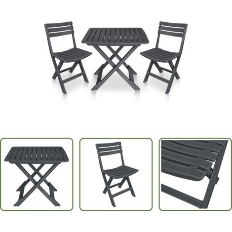 vidaXL Sedie pieghevoli - Set da Bistrot 3 pz Pieghevole in Plastica Antracite