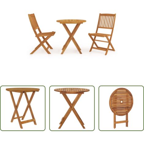 vidaXL Sedie pieghevoli -  Set da Pranzo da Giardino 3 pz Pieghevole in Massello di Acacia