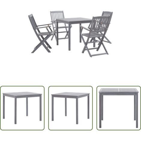 vidaXL Sedie pieghevoli -  Set da Pranzo per Giardino 5 pz Legno Massello di Acacia Grigio