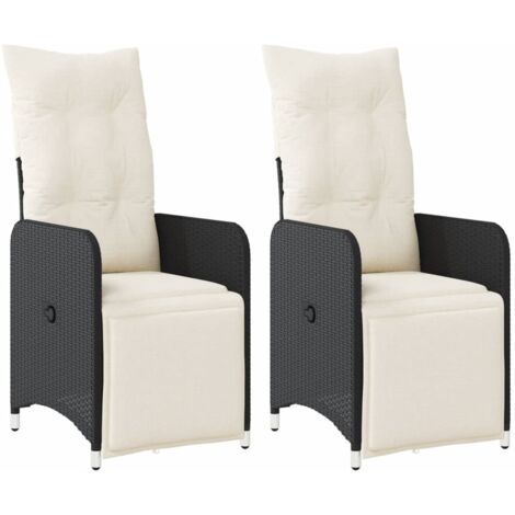 vidaXL Sedie Reclinabili da Giardino 2 pz con Cuscini Nero Polyrattan