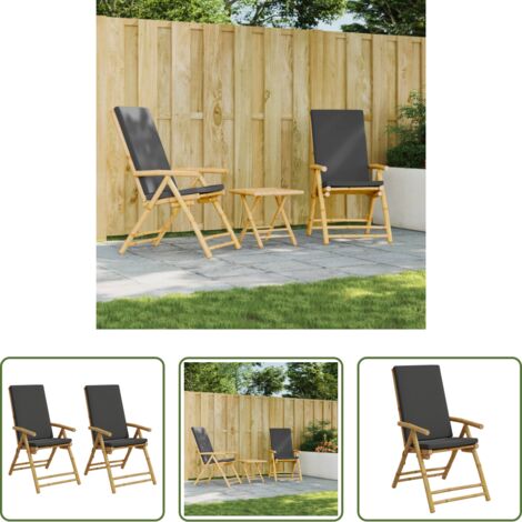 vidaXL Sedie reclinabili -  Sedie da Giardino Pieghevoli Reclinabili 2 pz con Cuscini Bambù