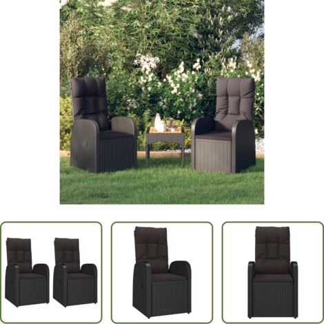 vidaXL Sedie reclinabili - Sedie da Giardino Reclinabili 2 pz con Cuscini Polyrattan Nero