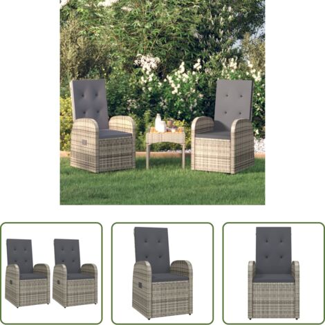 vidaXL Sedie reclinabili - Sedie da Giardino Reclinabili 2 pz e Cuscini Polyrattan Grigio