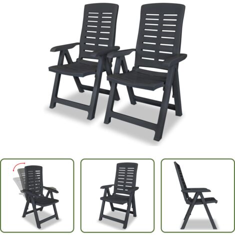 vidaXL Sedie reclinabili -  Sedie da Giardino Reclinabili 2 pz in Plastica Antracite