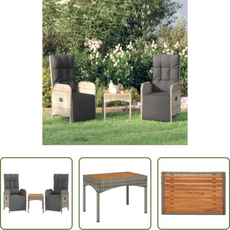 vidaXL Sedie reclinabili -  Sedie Reclinabili da Giardino 2 pz con Tavolo Grigio Polyrattan