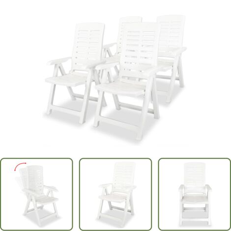 vidaXL Sedie reclinabili -  Sedie Reclinabili da Giardino 4 pz in Plastica Bianche