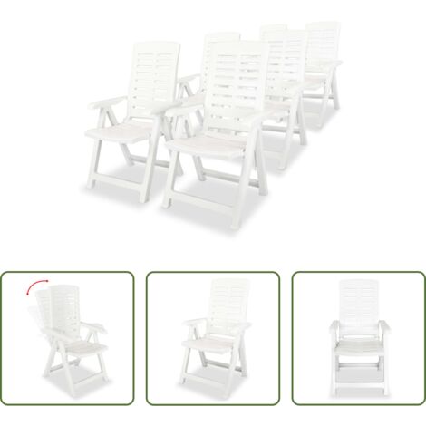 vidaXL Sedie reclinabili -  Sedie Reclinabili da Giardino 6 pz in Plastica Bianche