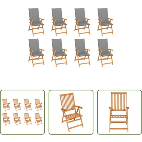 vidaXL Sedie reclinabili -  Sedie Reclinabili da Giardino con Cuscini 8 pz Massello di Teak