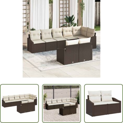 vidaXL Sedile angolare -  Set Divano da Giardino 8 pcs Marrone e bianco polyrattan