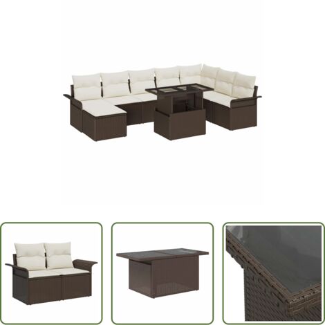 vidaXL Sedile angolare -  Set Divano da Giardino con cuscino 9 pcs Marrone e Crema