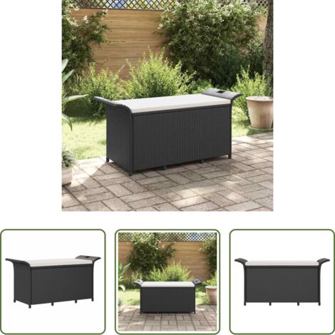 vidaXL Sedile da giardino -  Panca da Giardino con Cuscino Nero 116x46x57 cm in Polyrattan