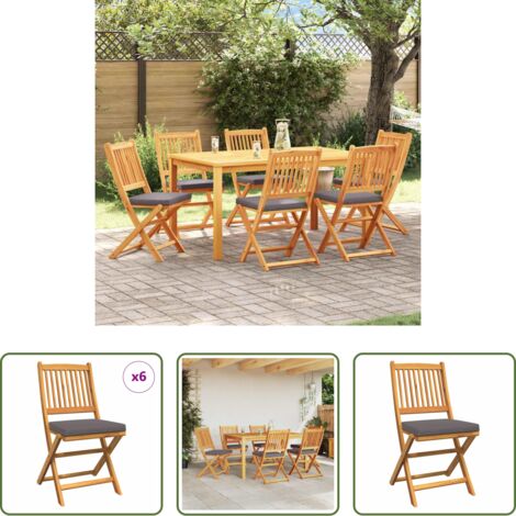vidaXL Sedile da terrazza -  Sedia pieghevole con cuscino 6 pcs Grigio 49 x 57.5 x 92cm