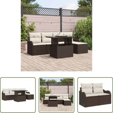 vidaXL Sedile da terrazza - Set da esterno con cuscino 6 pcs Marrone Poly Rattan