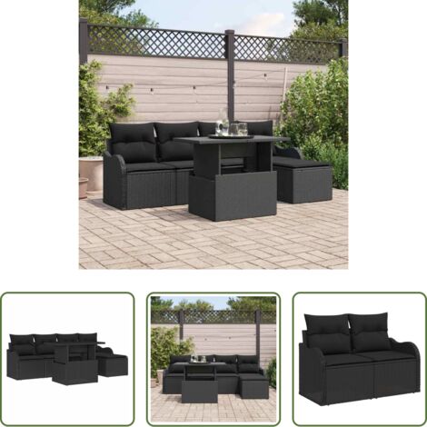 vidaXL Sedile da terrazza -  Set da esterno con cuscino 6 pcs Nero Poly Rattan