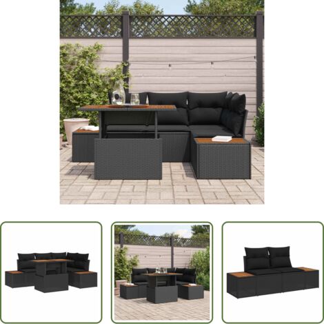 vidaXL Sedile da terrazza -  Set Divano da Giardino con archiviazione 5 pcs Nero Poly Rattan