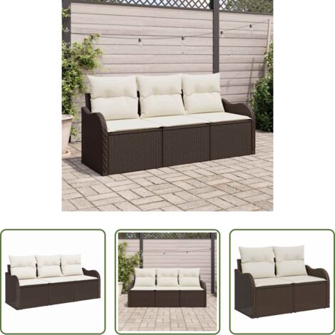 vidaXL Sedile da terrazza -  Set Divano da Giardino con cuscino 3 pcs Marrone Poly Rattan