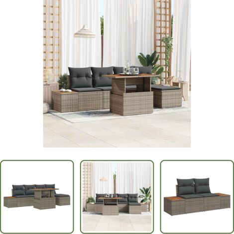 vidaXL Sedile esterno -  Set da Pranzo per Giardino con cuscino 6 pcs Grigio e Marrone