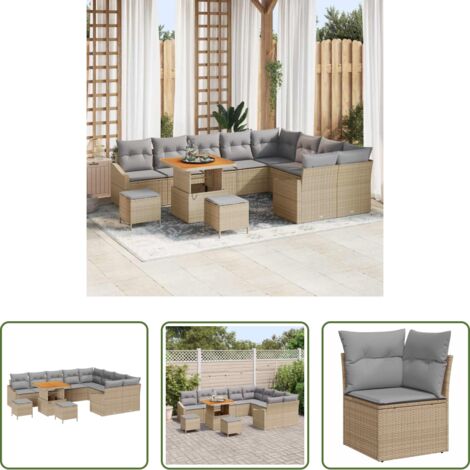 vidaXL Sedile esterno -  Set Divano da Giardino con cuscino 12 pcs Beige polyrattan