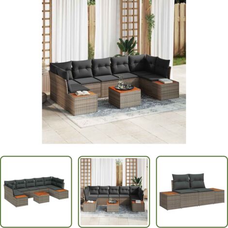 vidaXL Sedile esterno -  Set Divano da Giardino con cuscino 8 pcs Grigio Poly Rattan