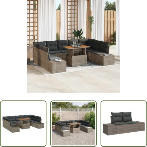 vidaXL Sedile imbottito -  Set da Pranzo per Giardino con cuscino 10 pcs Grigio e Marrone