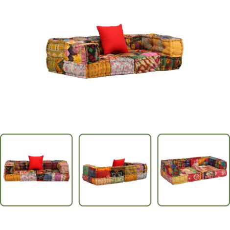 vidaXL Sedile in cotone -  Pouf Modulare a 2 Posti in Tessuto Patchwork