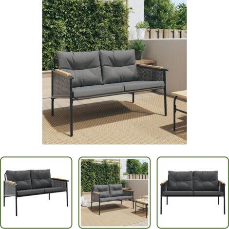 vidaXL Seduta all'aperto - Panchina da Giardino con Cuscini 116 cm Nera in Acciaio