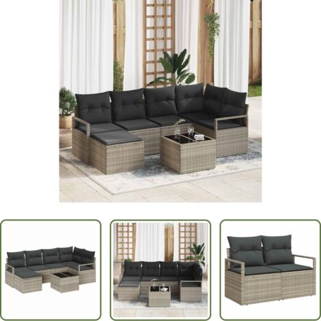 vidaXL Seduta angolare -  Set di divani 7 pcs Grigio chiaro polyrattan