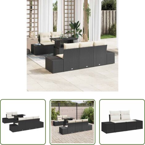 vidaXL Seduta angolare -  Set di divani con cuscino 6 pcs Nero e Crema polyrattan