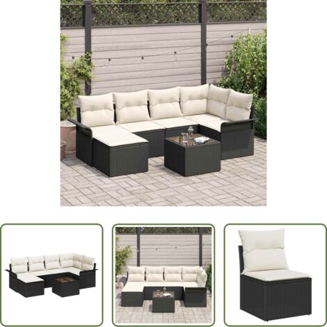 vidaXL Seduta angolare -  Set Divano da Giardino con archiviazione 7 pcs Nero polyrattan