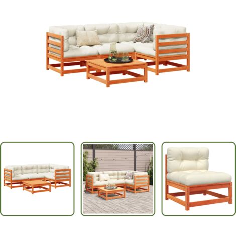 vidaXL Seduta da esterno -  Set Divani Giardino 5pz con Cuscini Marrone Cera Massello Pino