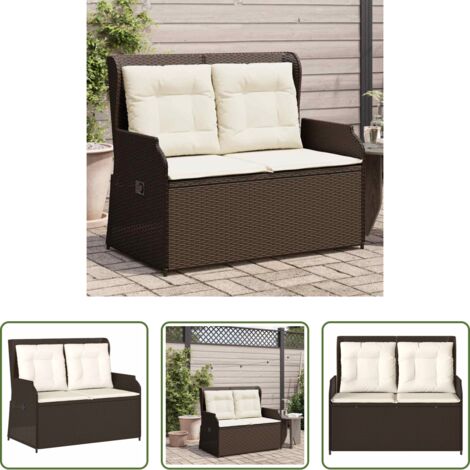 vidaXL Seduta da giardino -  Panca Reclinabile da Giardino con Cuscini Marrone in Polyrattan