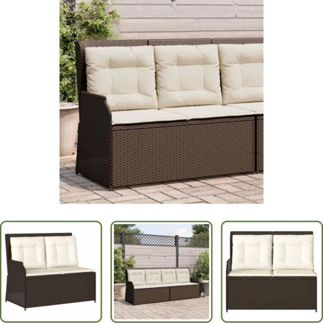 vidaXL Seduta da giardino -  Panca Reclinabile da Giardino con Cuscini Marrone in Polyrattan