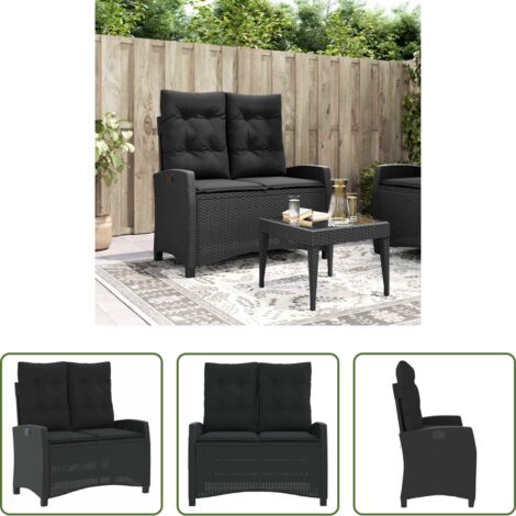 vidaXL Seduta da giardino -  Panca Reclinabile da Giardino con Cuscini Nera in Polyrattan