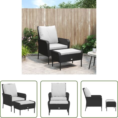 vidaXL Seduta da giardino -  Poltrona da Giardino con Poggiapiedi in Polyrattan Nero