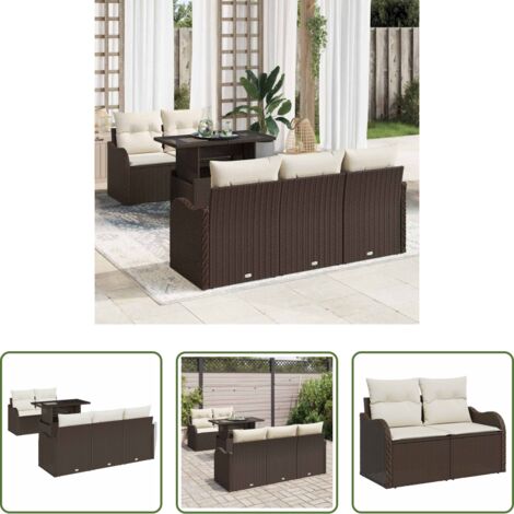 vidaXL Seduta da giardino -  Set Divano da Giardino 6 pcs Marrone Rattan in Polipropilene