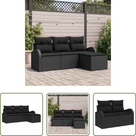 vidaXL Seduta da terrazza -  Set di divani con cuscino 4 pcs Nero polyrattan