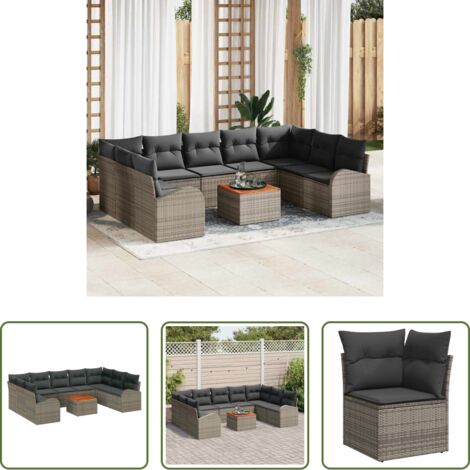 vidaXL Seduta da terrazza -  Set Divano da Giardino 10 pcs Grigio polyrattan