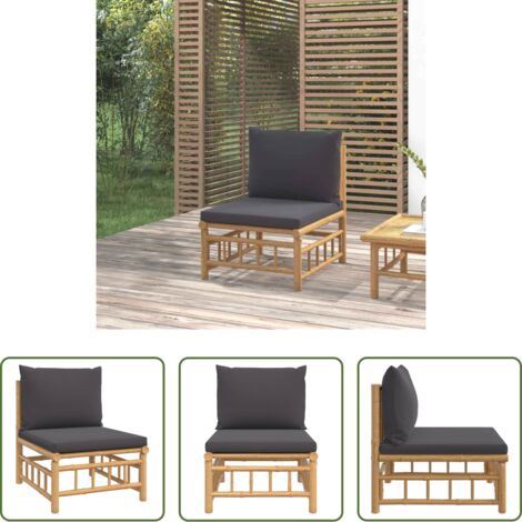 vidaXL Seduta esterna -  Divano Centrale da Giardino con Cuscini Grigio Scuro Bambù